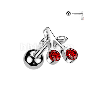 Cherry with Red CZ Tragus/Cartilage Piercing Stud 316L Surgical Steel - Image 2