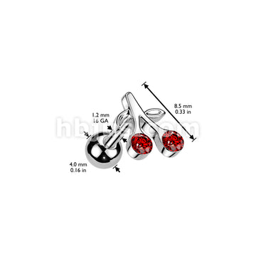 Cherry with Red CZ Tragus/Cartilage Piercing Stud 316L Surgical Steel - Image 3