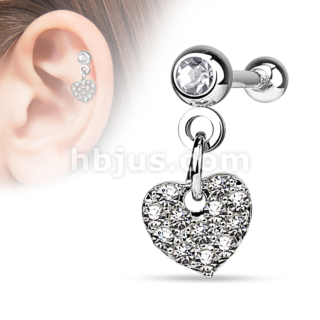 316L Surgical Steel CZ Paved Heart Dangle on Crystal Set 4mm Ball 316L... - Image 2