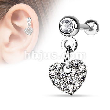 316L Surgical Steel CZ Paved Heart Dangle on Crystal Set 4mm Ball 316L... - Image 2