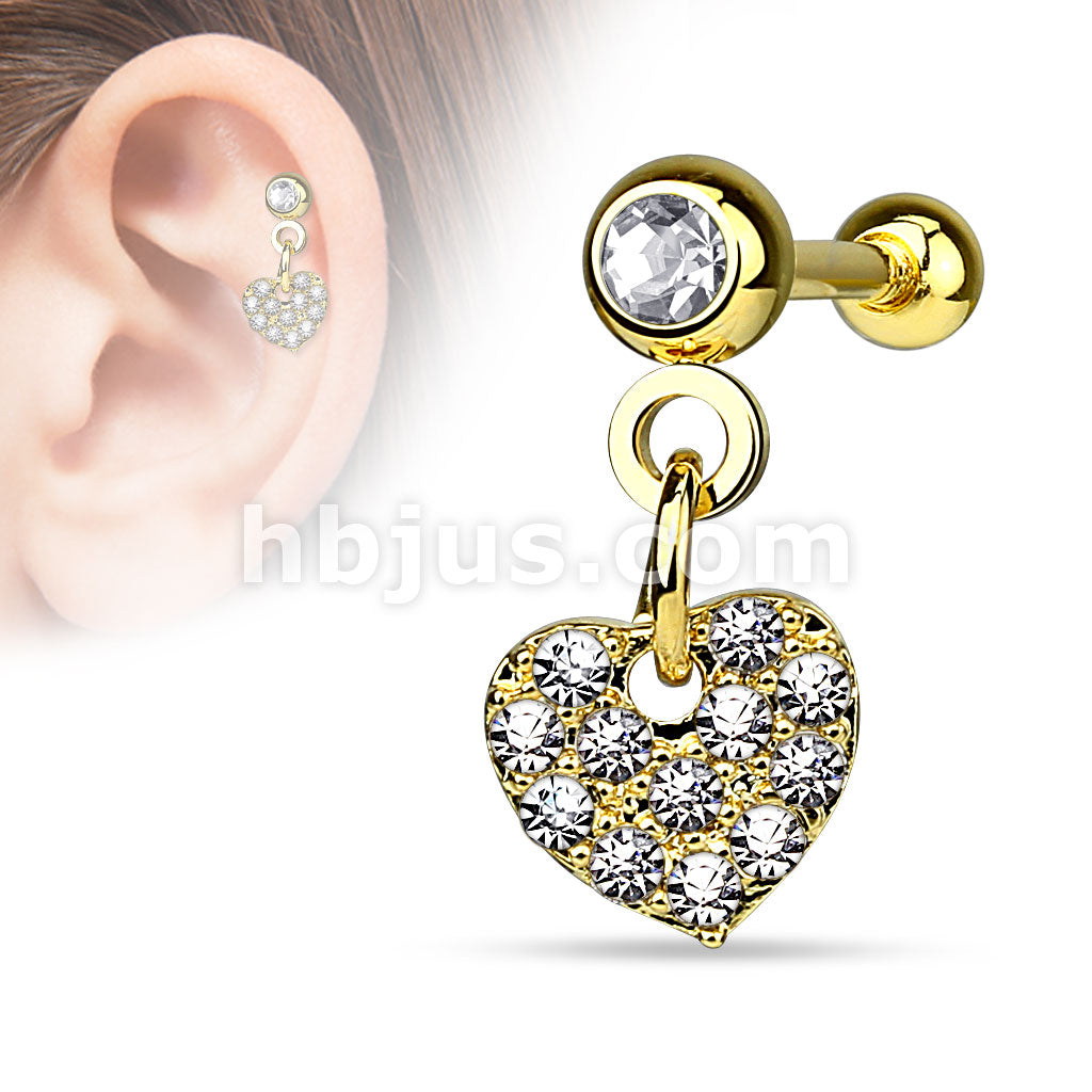 316L Surgical Steel CZ Paved Heart Dangle on Crystal Set 4mm Ball 316L... - Image 3