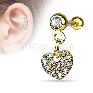 316L Surgical Steel CZ Paved Heart Dangle on Crystal Set 4mm Ball 316L... - Image 3