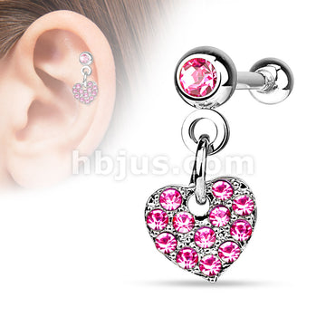 316L Surgical Steel CZ Paved Heart Dangle on Crystal Set 4mm Ball 316L... - Image 4