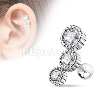 316L Surgical Steel 3 Round CZ Set 316L Surgical Steel Cartilage/Tragus Bar - Image 3