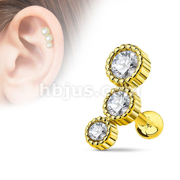 316L Surgical Steel 3 Round CZ Set 316L Surgical Steel Cartilage/Tragus Bar - Image 4