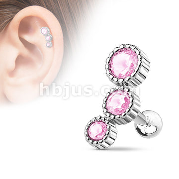 316L Surgical Steel 3 Round CZ Set 316L Surgical Steel Cartilage/Tragus Bar - Image 5