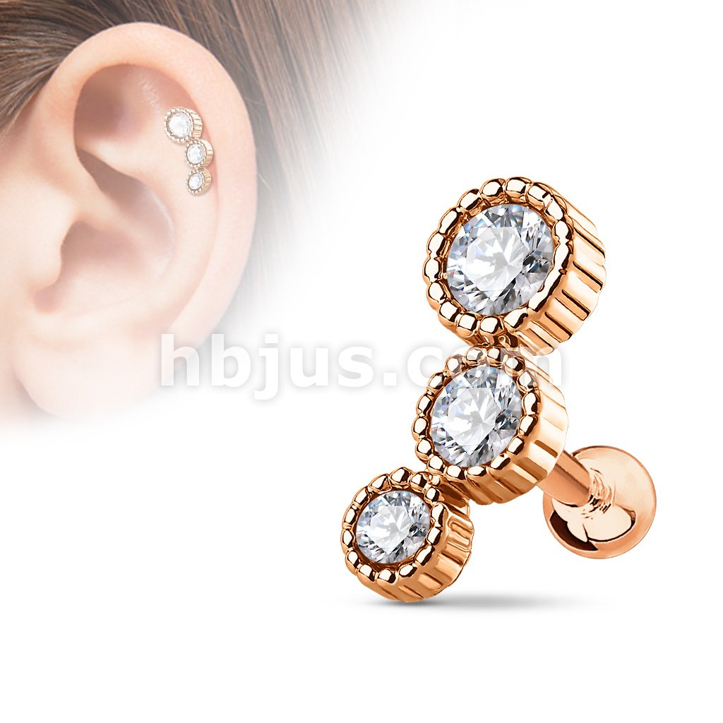 316L Surgical Steel 3 Round CZ Set 316L Surgical Steel Cartilage/Tragus Bar - Image 7