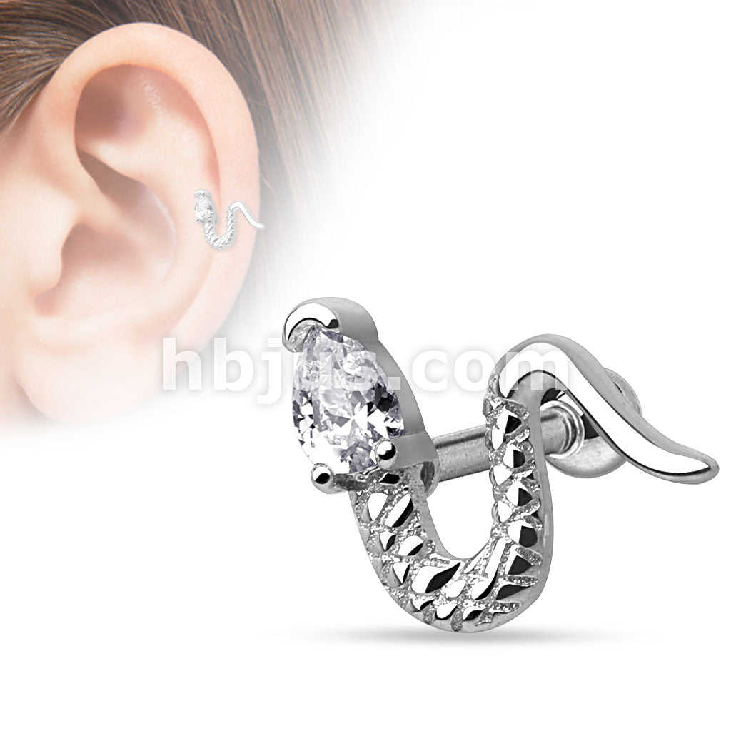 316L Surgical Steel Snake with Triangle CZ Head 316L Surgical Steel... - Image 2