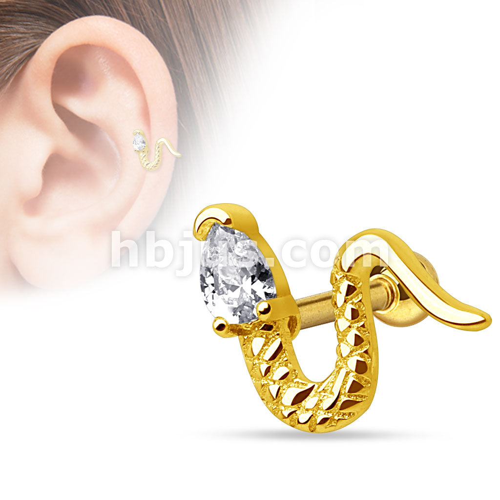 316L Surgical Steel Snake with Triangle CZ Head 316L Surgical Steel... - Image 3