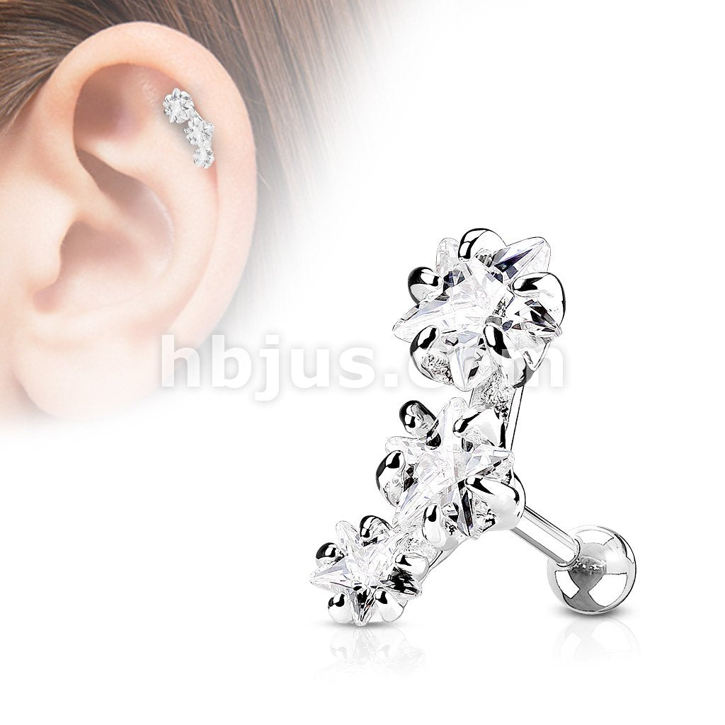 316L Surgical Steel Triple Star CZ Set 316L Surgical Steel Cartialge... - Image 2