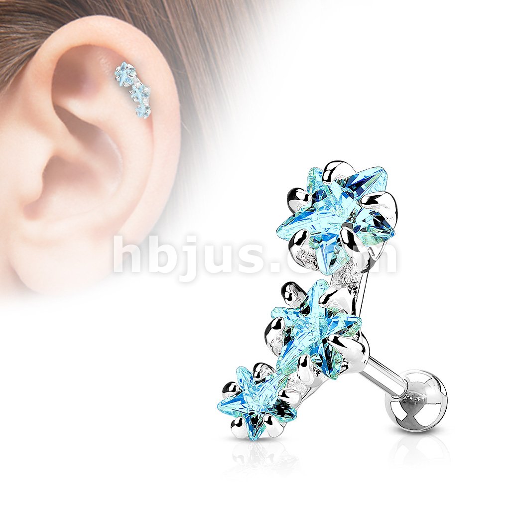 316L Surgical Steel Triple Star CZ Set 316L Surgical Steel Cartialge... - Image 4