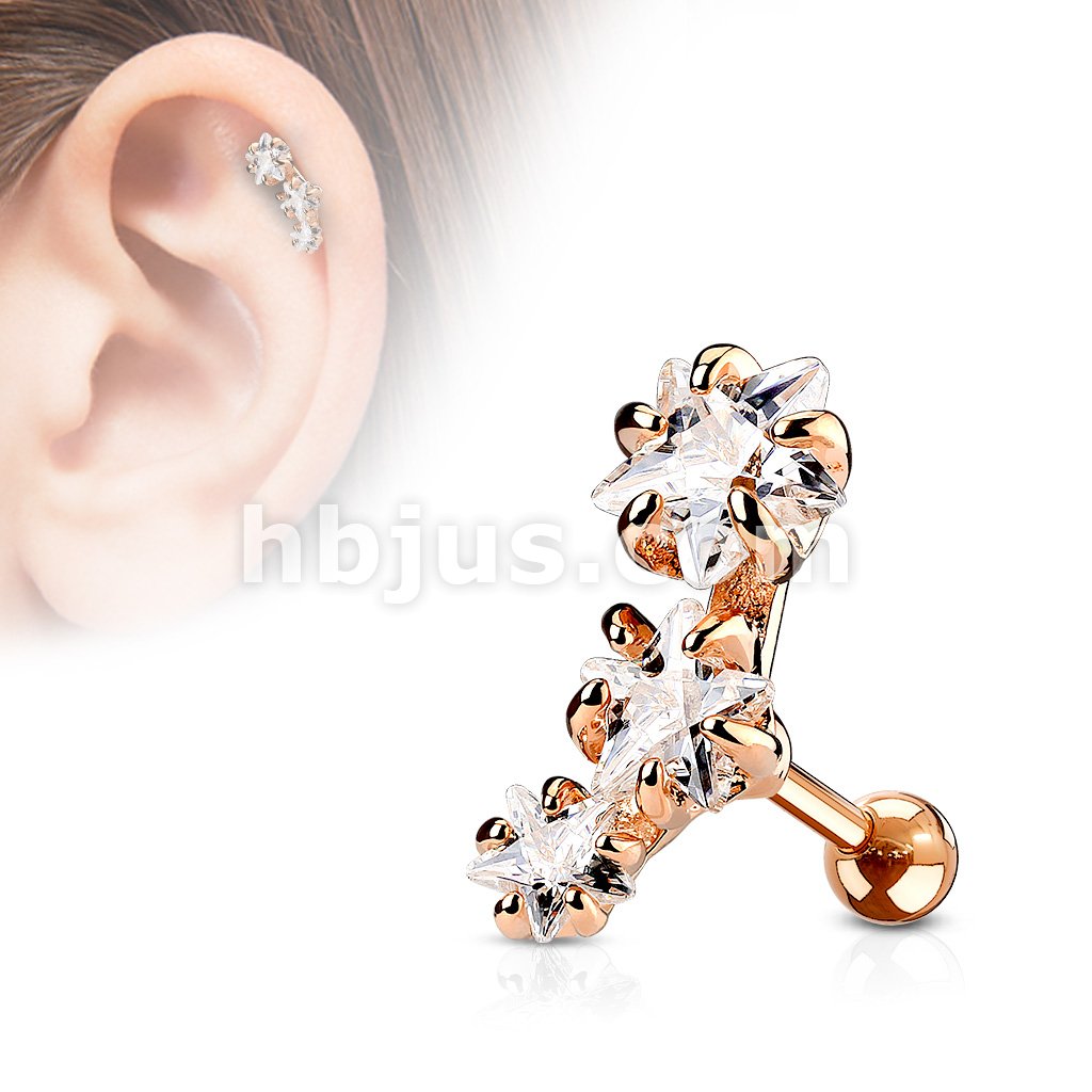 316L Surgical Steel Triple Star CZ Set 316L Surgical Steel Cartialge... - Image 5