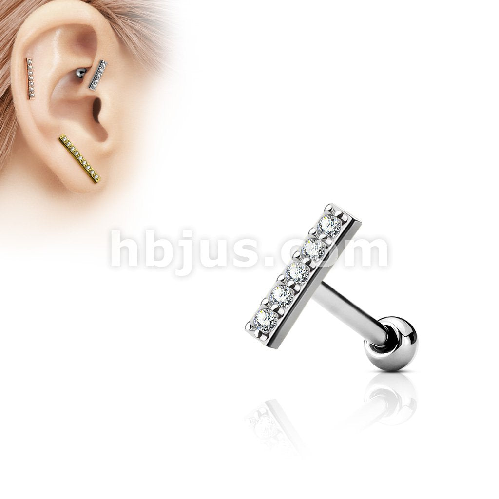 316L Surgical Steel CZ Lined Set 9mm Long Bar Top 316L Surgical Steel... - Image 2