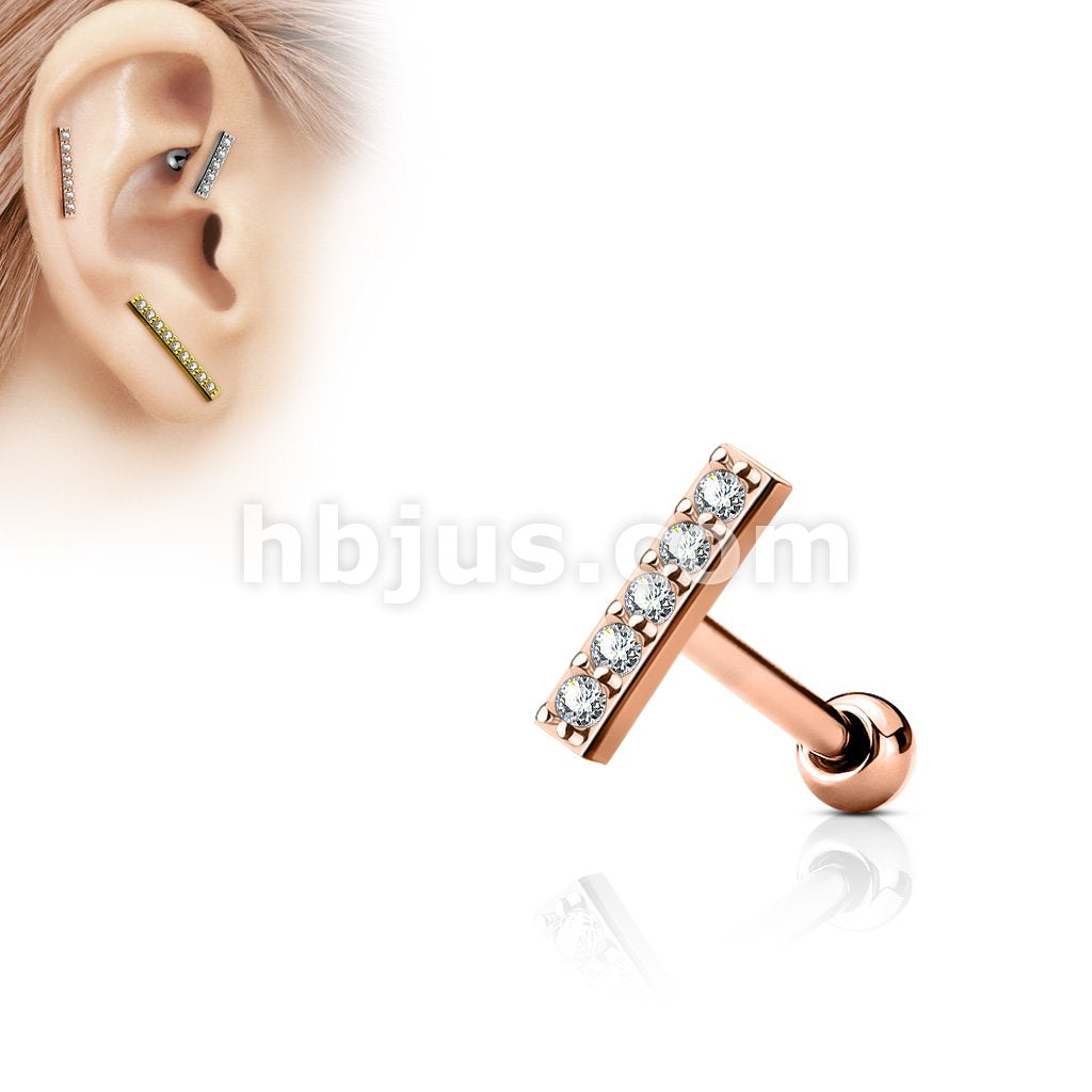 316L Surgical Steel CZ Lined Set 9mm Long Bar Top 316L Surgical Steel... - Image 4