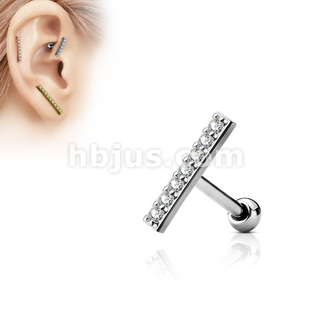316L Surgical Steel CZ Lined Set 12mm Long Bar Top 316L Surgical Steel... - Image 2