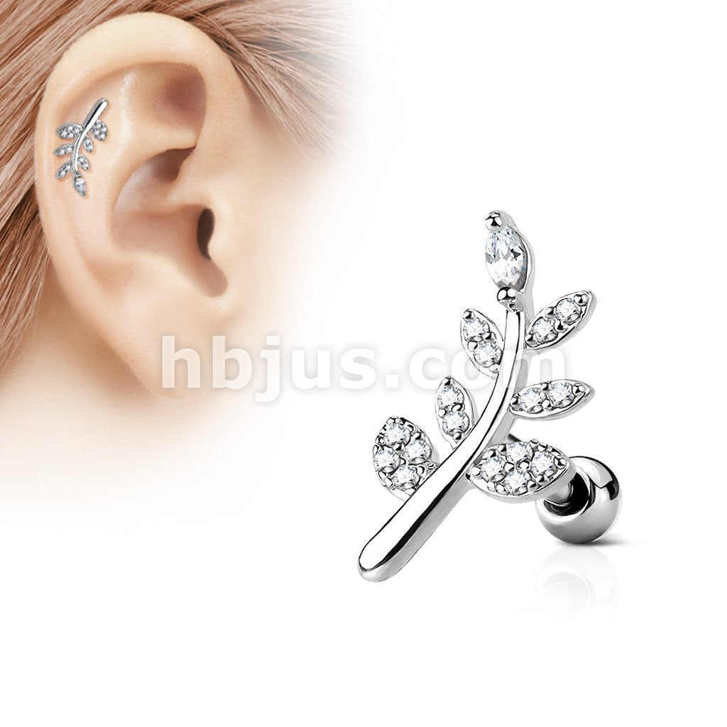 316L Surgical Steel CZ Micro Paved Leaf Top 316L Surgical Steel... - Image 2