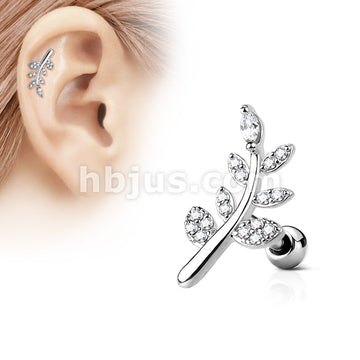 316L Surgical Steel CZ Micro Paved Leaf Top 316L Surgical Steel... - Image 2