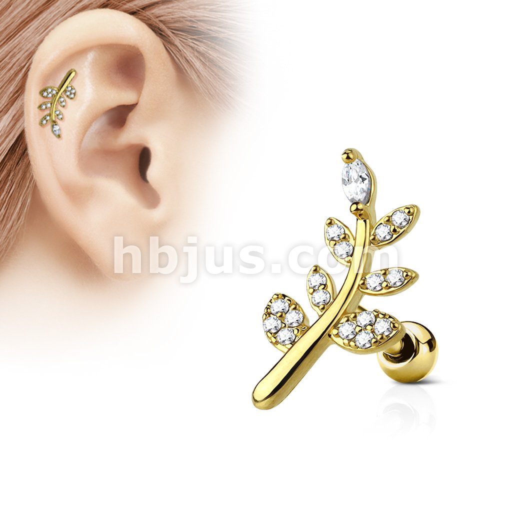 316L Surgical Steel CZ Micro Paved Leaf Top 316L Surgical Steel... - Image 3