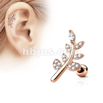 316L Surgical Steel CZ Micro Paved Leaf Top 316L Surgical Steel... - Image 4