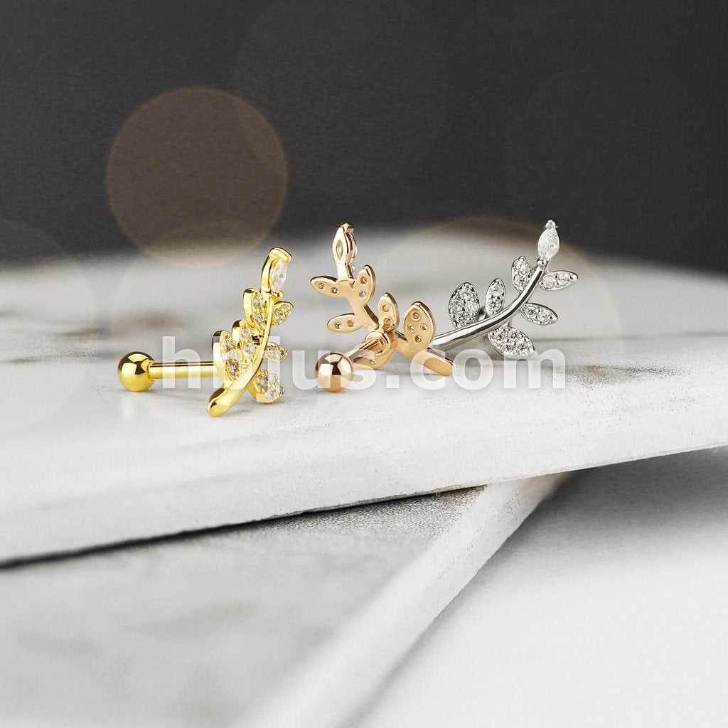 316L Surgical Steel CZ Micro Paved Leaf Top 316L Surgical Steel... - Image 5
