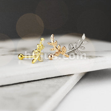 316L Surgical Steel CZ Micro Paved Leaf Top 316L Surgical Steel... - Image 5