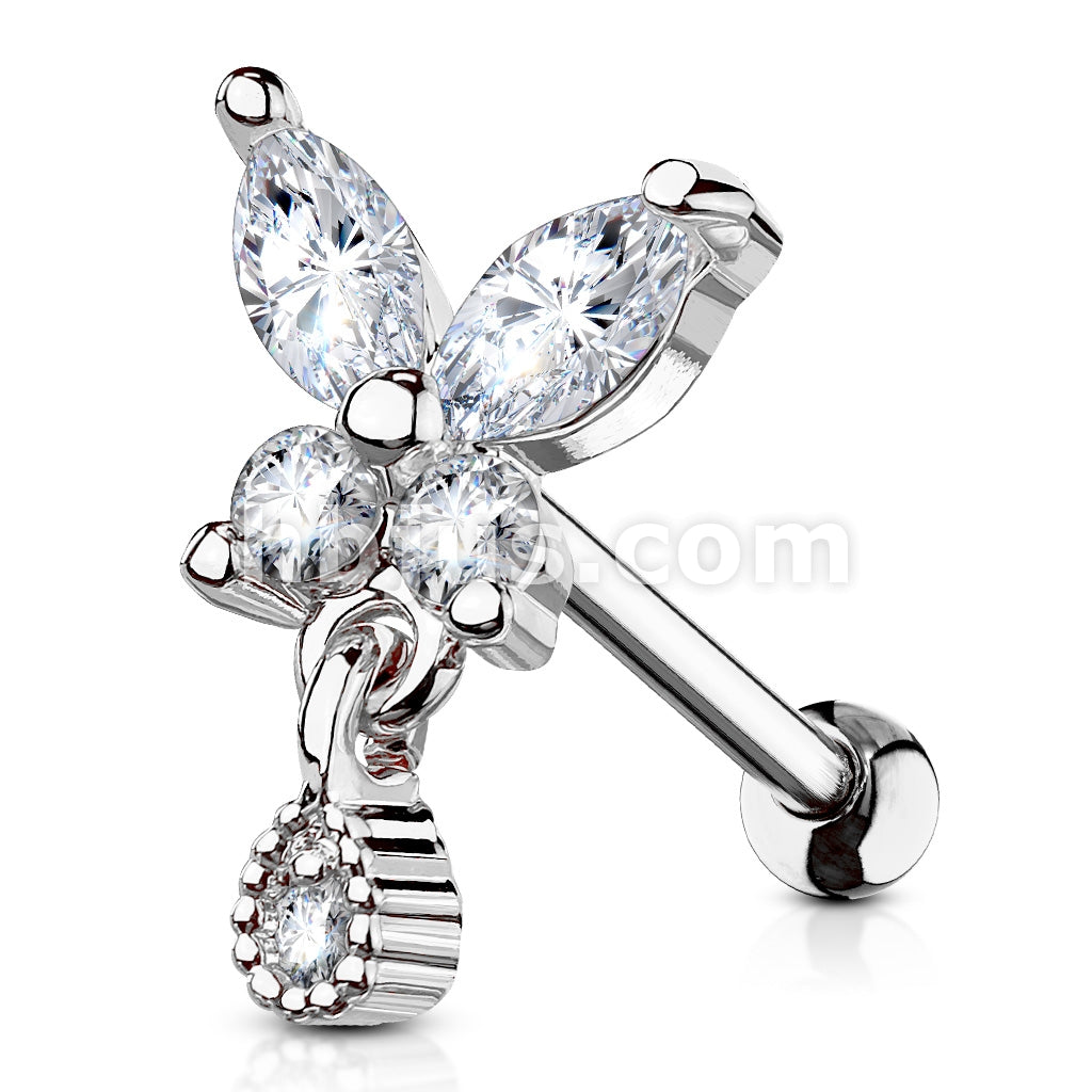 316L Surgical Steel CZ Butterfly with tear Drop Dangle 316L Surgical... - Image 2