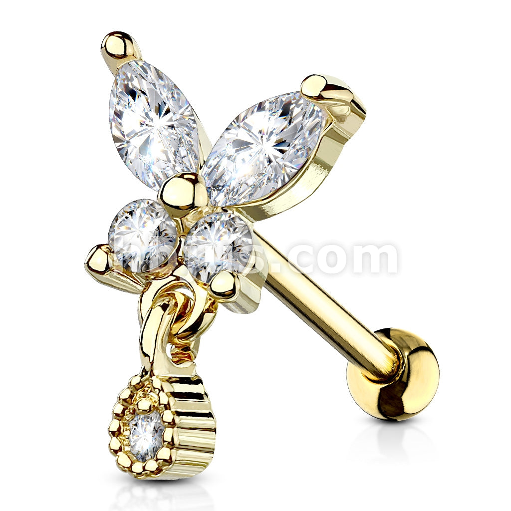 316L Surgical Steel CZ Butterfly with tear Drop Dangle 316L Surgical... - Image 3