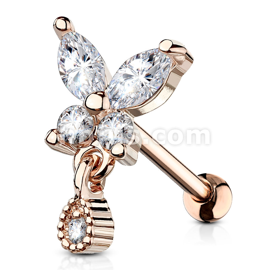 316L Surgical Steel CZ Butterfly with tear Drop Dangle 316L Surgical... - Image 4