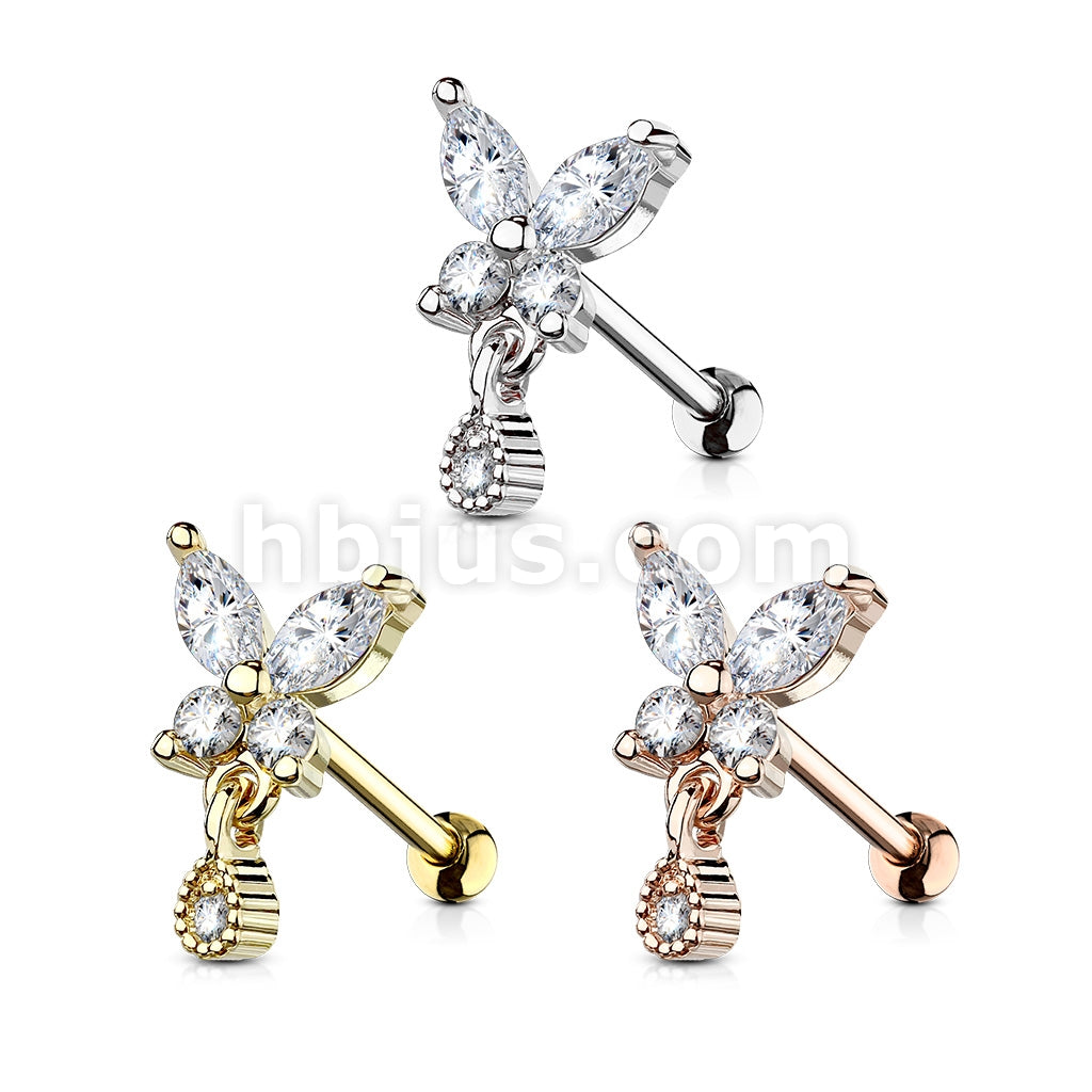 316L Surgical Steel CZ Butterfly with tear Drop Dangle 316L Surgical... - Image 5