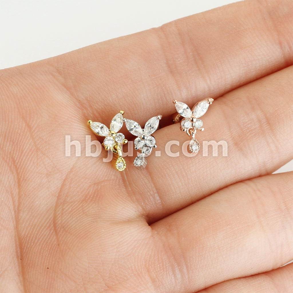 316L Surgical Steel CZ Butterfly with tear Drop Dangle 316L Surgical... - Image 6
