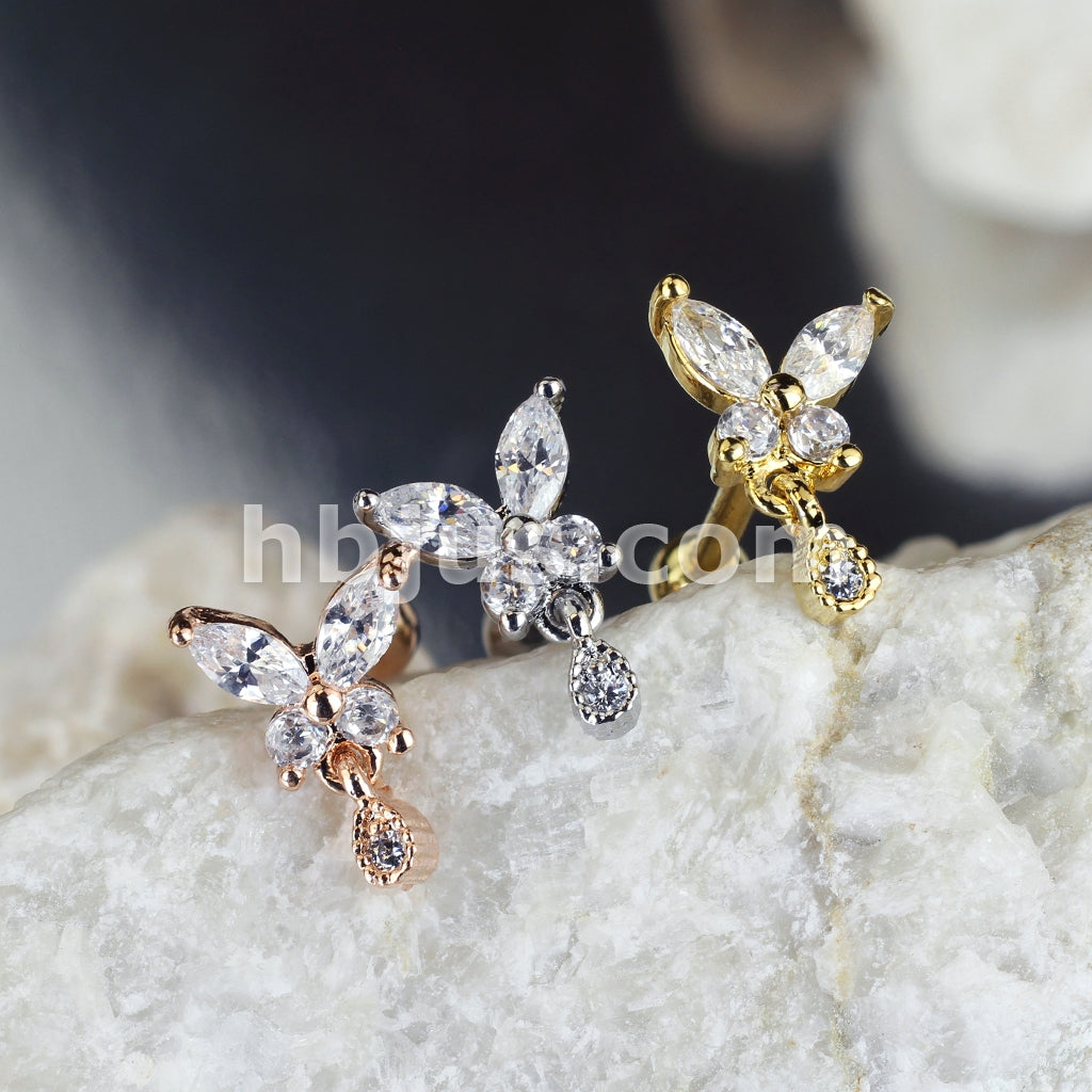 316L Surgical Steel CZ Butterfly with tear Drop Dangle 316L Surgical... - Image 7