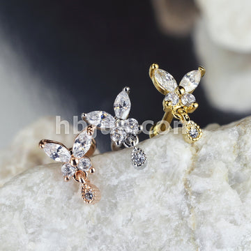 316L Surgical Steel CZ Butterfly with tear Drop Dangle 316L Surgical... - Image 7