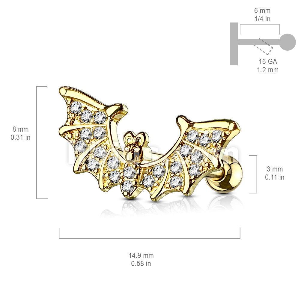 316L Surgical Steel CZ Paved Bat Wings Top 316L Surgical Steel Ear... - Image 4
