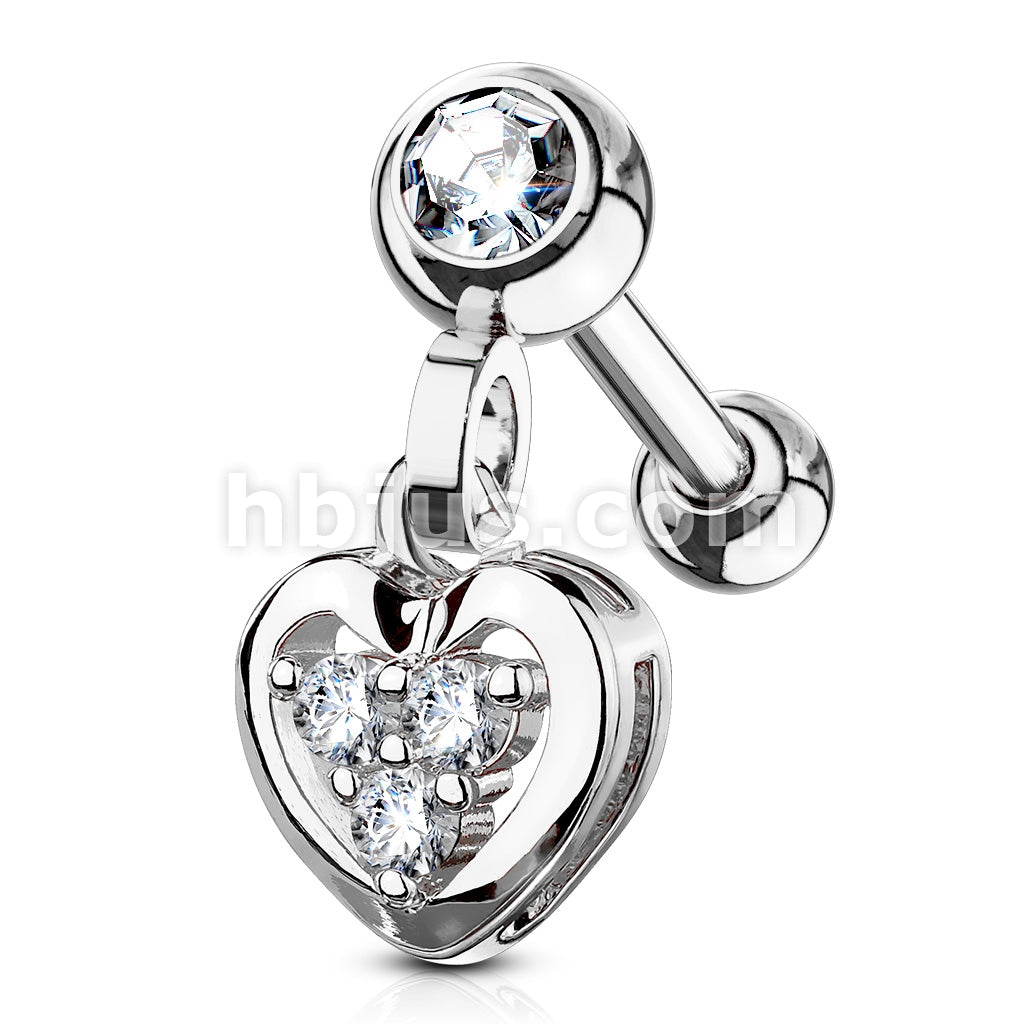 316L Surgical Steel Clear Gem Set Ball with CZ Filled Heart Dangle 316L... - Image 2