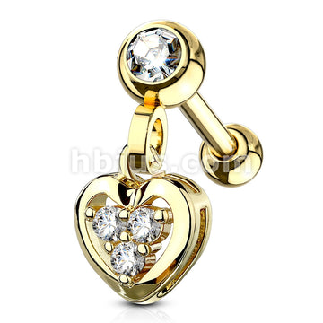 316L Surgical Steel Clear Gem Set Ball with CZ Filled Heart Dangle 316L... - Image 3