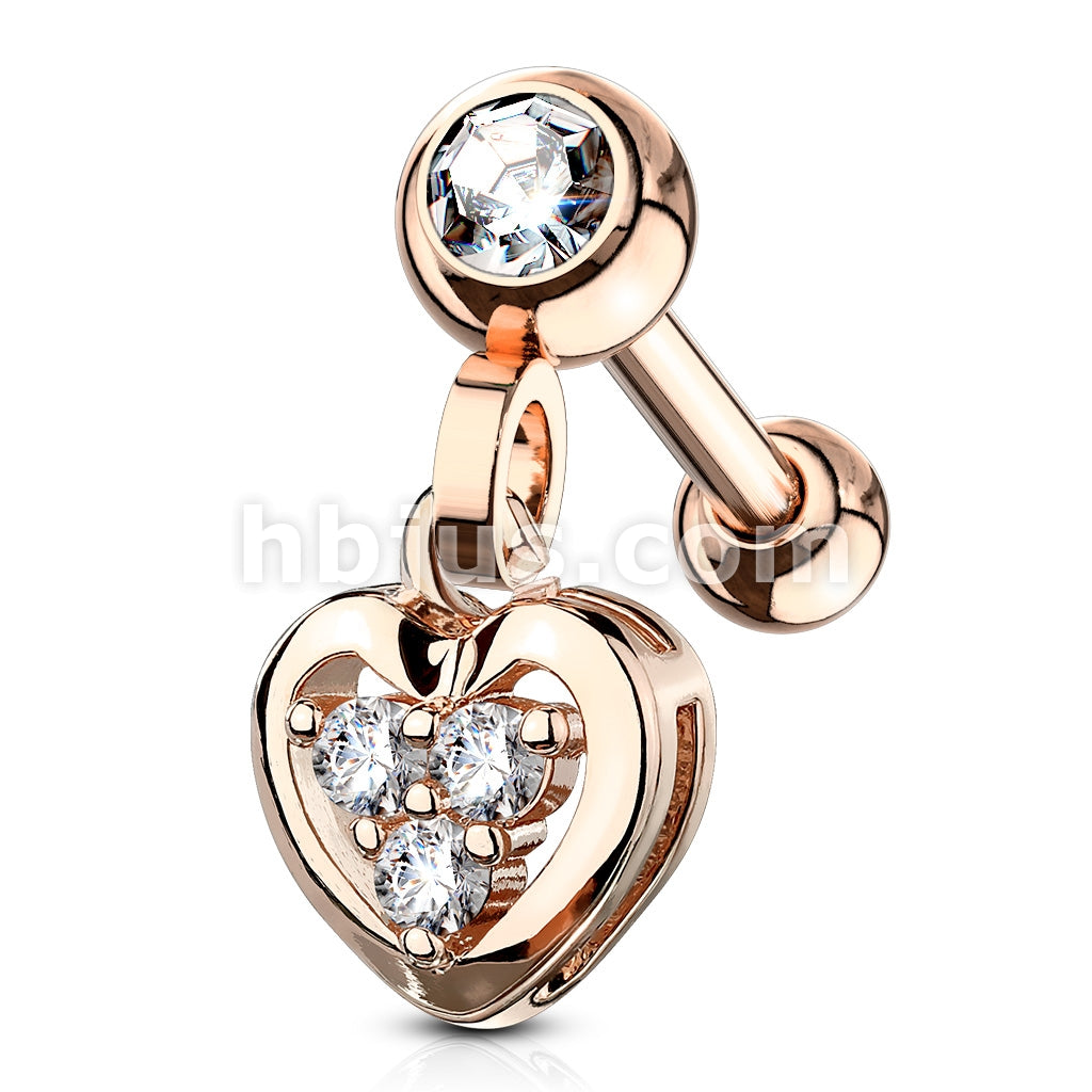 316L Surgical Steel Clear Gem Set Ball with CZ Filled Heart Dangle 316L... - Image 4