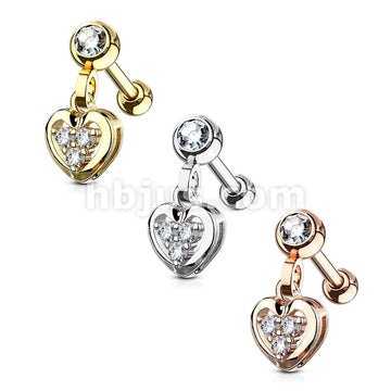 316L Surgical Steel Clear Gem Set Ball with CZ Filled Heart Dangle 316L... - Image 5