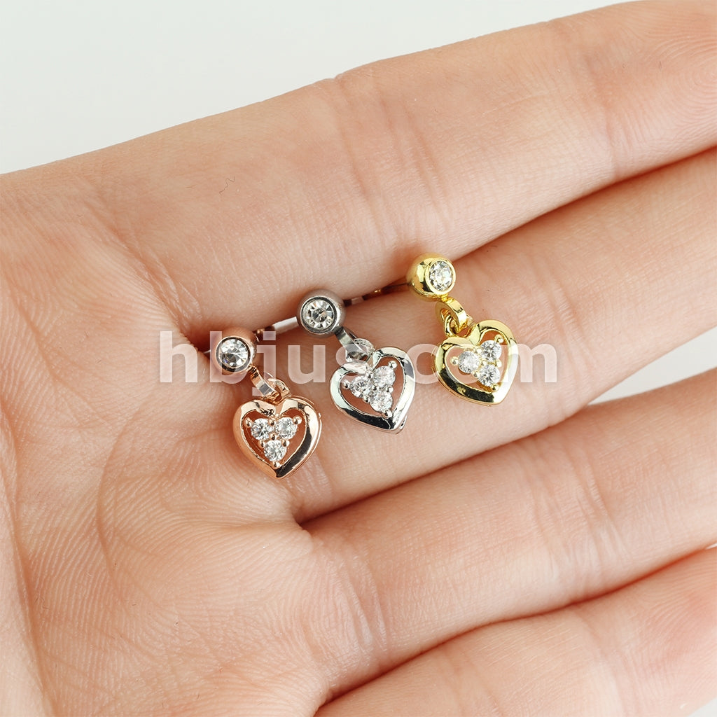 316L Surgical Steel Clear Gem Set Ball with CZ Filled Heart Dangle 316L... - Image 6