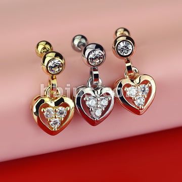 316L Surgical Steel Clear Gem Set Ball with CZ Filled Heart Dangle 316L... - Image 7