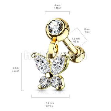 316L Surgical Steel CZ Butterfly Dangle Jeweled Set Ball 316L Surgical... - Image 5