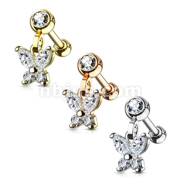 316L Surgical Steel CZ Butterfly Dangle Jeweled Set Ball 316L Surgical... - Image 6