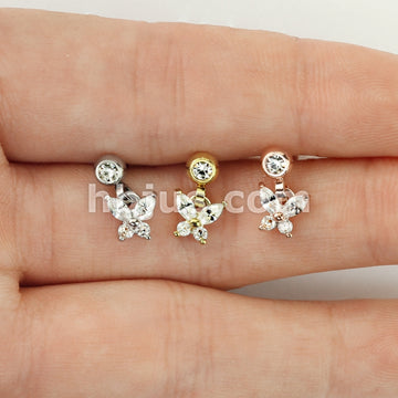 316L Surgical Steel CZ Butterfly Dangle Jeweled Set Ball 316L Surgical... - Image 7
