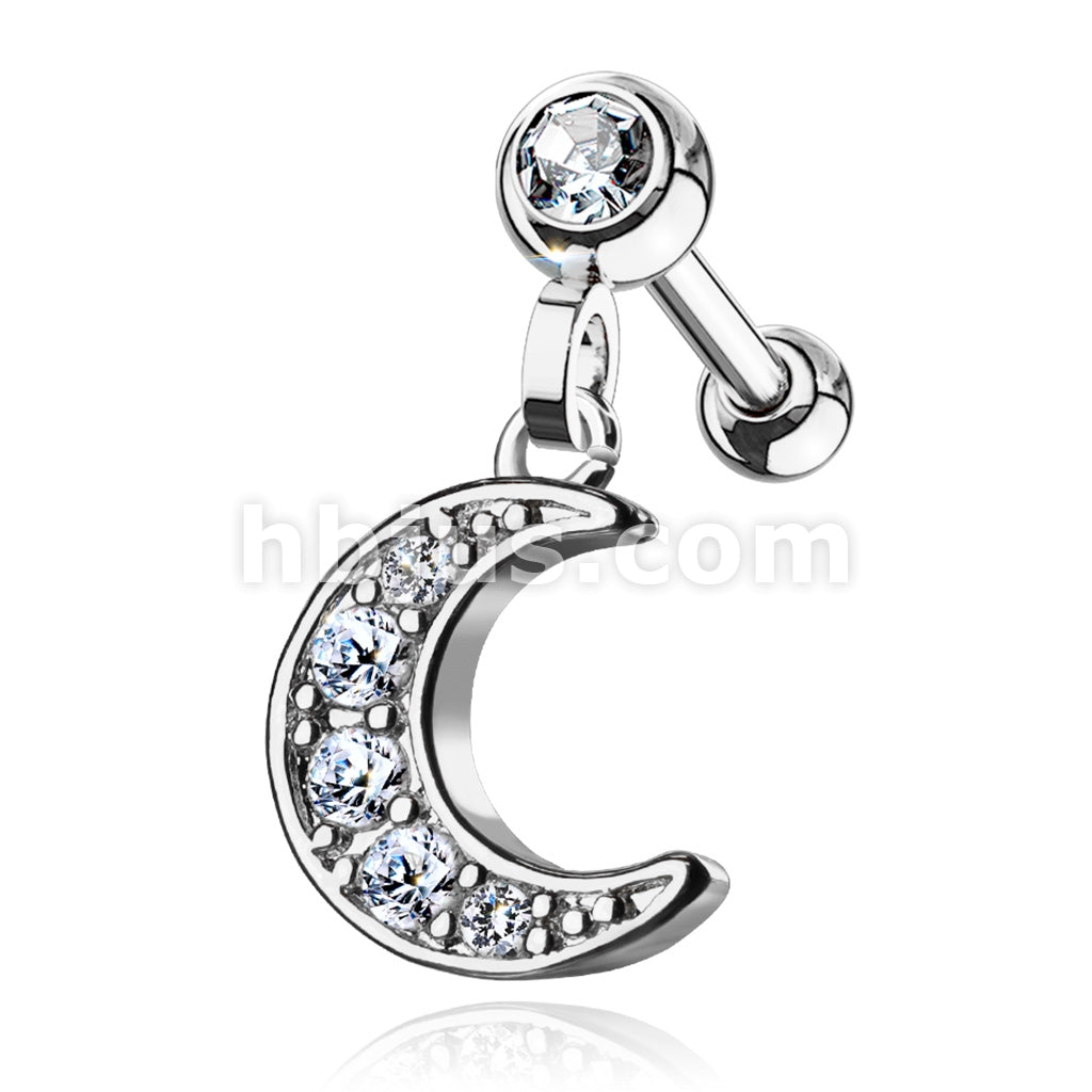 316L Surgical Steel CZ Paved Crescent Dangle Jeweled Set Ball 316L... - Image 2