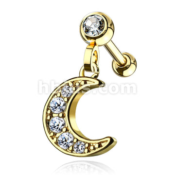 316L Surgical Steel CZ Paved Crescent Dangle Jeweled Set Ball 316L... - Image 3