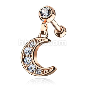 316L Surgical Steel CZ Paved Crescent Dangle Jeweled Set Ball 316L... - Image 4