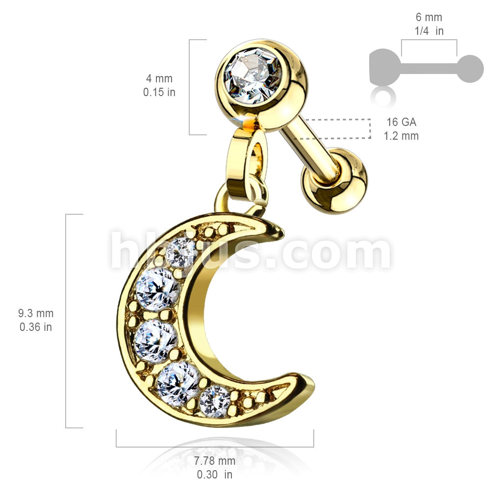 316L Surgical Steel CZ Paved Crescent Dangle Jeweled Set Ball 316L... - Image 5
