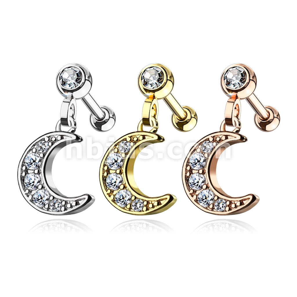 316L Surgical Steel CZ Paved Crescent Dangle Jeweled Set Ball 316L... - Image 6