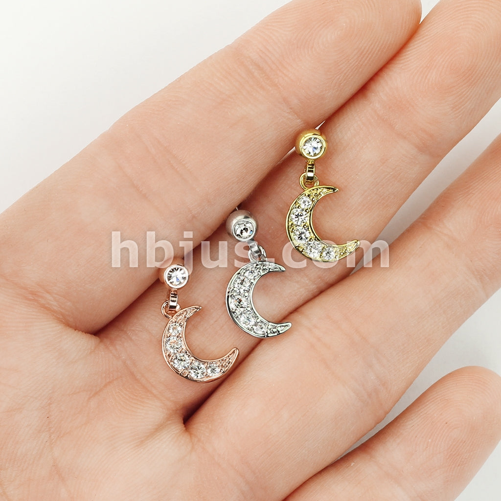 316L Surgical Steel CZ Paved Crescent Dangle Jeweled Set Ball 316L... - Image 7