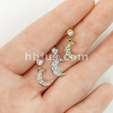 316L Surgical Steel CZ Paved Crescent Dangle Jeweled Set Ball 316L... - Image 7