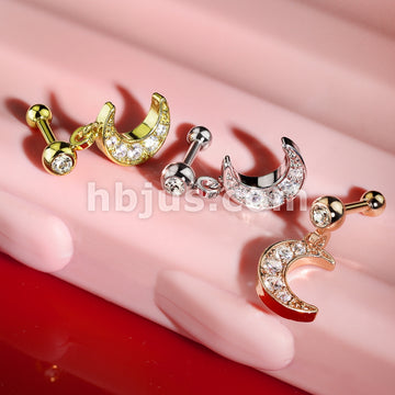 316L Surgical Steel CZ Paved Crescent Dangle Jeweled Set Ball 316L... - Image 8